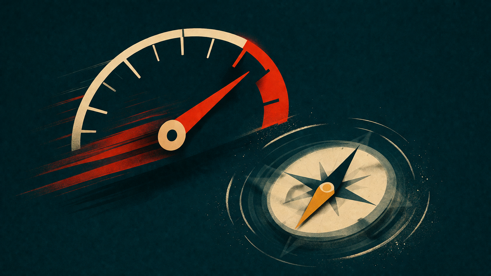A compass and a speedometer side by side — navigating toward what matters vs measuring how fast you're going